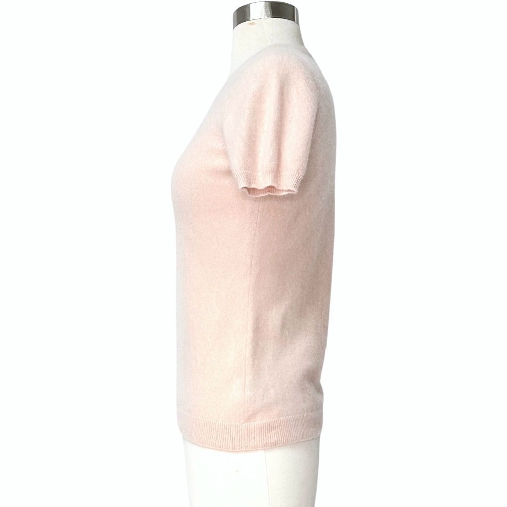 Holt Renfrew Baby Pink Cashmere Knit Sweater Short Sleeve Top - Picture 2 of 6